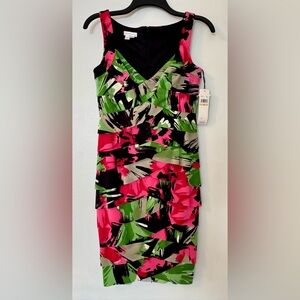 London Times Vibrant Pink and Green Cocktail Dress